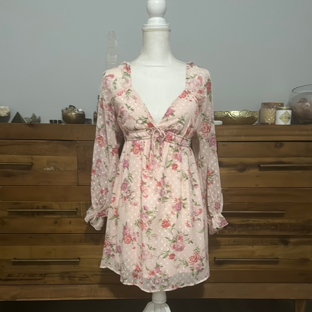 Floral Pink Long Sleeve Dress size small juniors